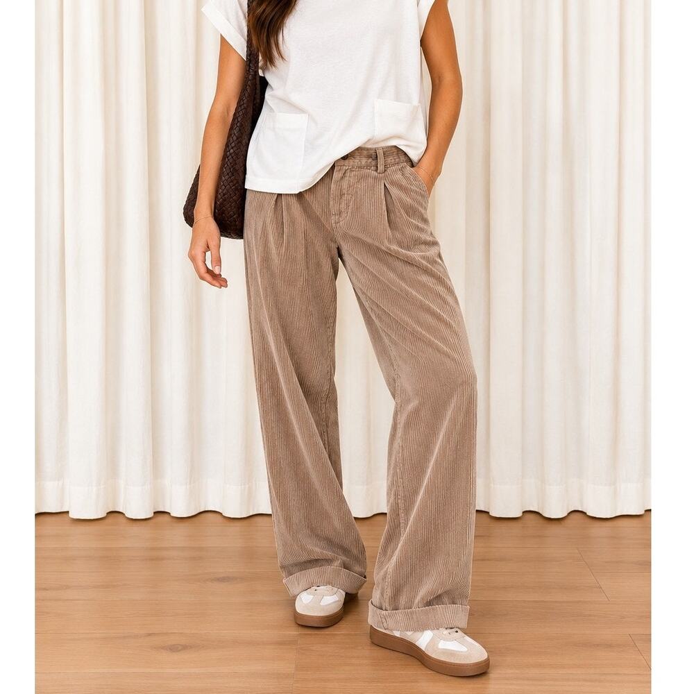 Eddie Bauer Tan Corduroy Pleated Trousers Grandpa Style 16P